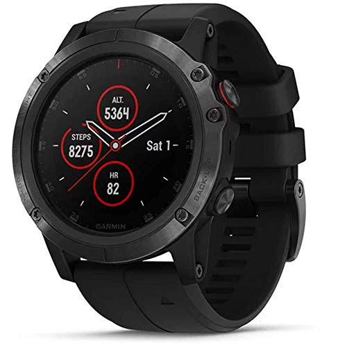 Garmin fenix 5X Plus, Ultimate Multisport GPS Smartwatch, Features Color Topo Maps and Pulse Ox, Heart Rate Monitoring, Music and Contactless Payment, Black with Black Band