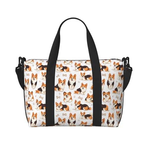 Travel Duffle Bags For Women Men - Cute Corgi Dogs Print Personal Item Weekender Overnight Gym Carry On Airport Tote Bag With Strap For Yoga, Travel, Business Trips