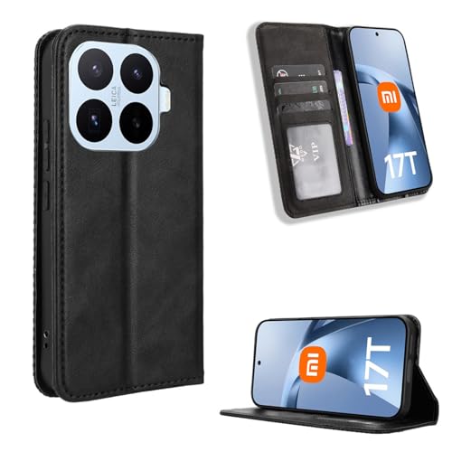 Xiaomi 17T �p �P�[�X PU�蒠�^�J�o�[ �ϋv���̂��� �����}�O�l�b�g �J�[�h���[ �X�^���h�@�\ �S�ʕی� �y�� �ϏՌ� �h�w��A�u���b�N