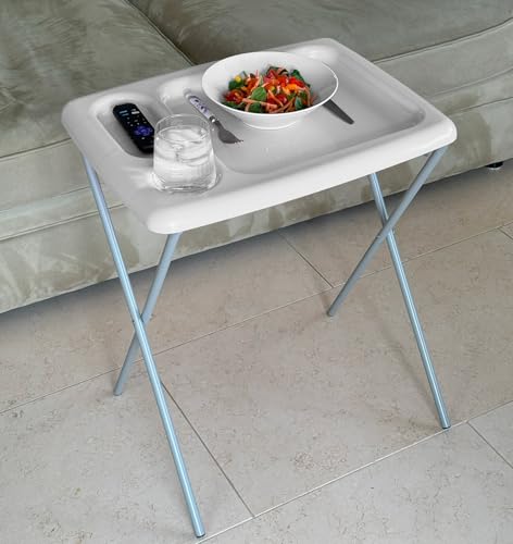 Image of Folding TV Tray Table, Portable, Sturdy, White (Set of 2)