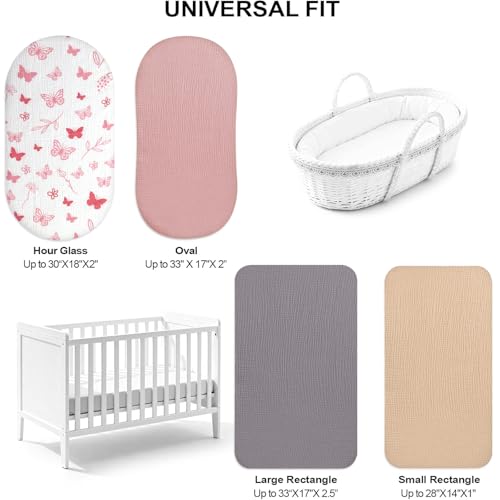 Image of 100% Muslin Baby Bassinet Sheets for Baby Boy Girls,4-Pack Fitted Bassinet Sheets Set Compatible with Halo Bassinest Swivel Sleeper,Baby Delight,Angelbliss,32 inchX16 inch (Pink Butterfly)