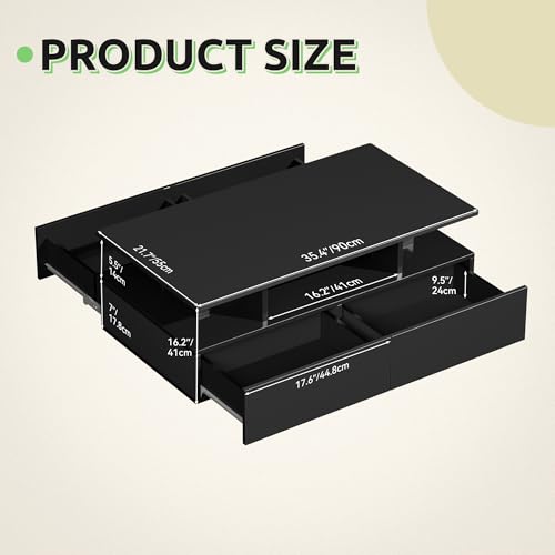 GOOBED LED Coffee Table with Storage, Glossy LED Coffee Tables for Living Room, Small Center Table with Open Display Shelf & Sliding Drawer, Rectangular Coffee Table, Black