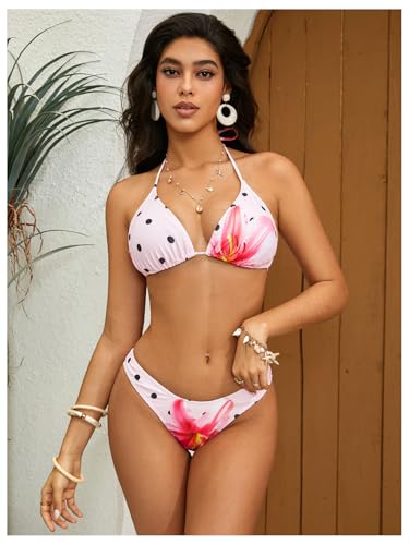Image of RoseSeek Women's 4 Piece Polka Dots Bathing Suits Cover Up Skirt & Bandana