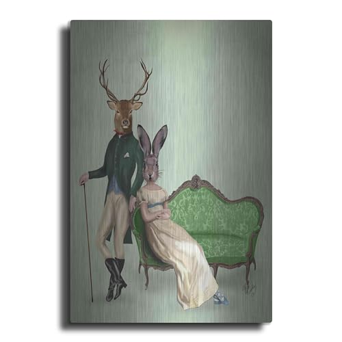 Luxe Metal Art 'Mr Deer and Mrs Rabbit' by Fab Funky Metal Wall Art, 12"x16"
