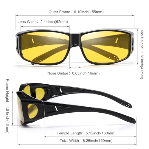 EYGIFT Night Vision Driving Glasses Fit Over Sunglasses for Men Women Wrap Around Anti Glare Nighttime HD Yellow Lens3