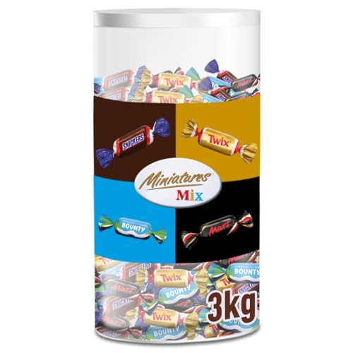Miniatures Mix Schokolade Großpackung, 296 Mini-Schokoriegel Snacks (Mars, Snickers, Bounty, Twix), Schokoladen Geschenk, Süßigkeiten Box, 3000g, Für Weihnachten oder Adventskalender