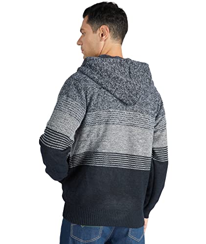 Jacketown Mens Sherpa Fleece Lined Stripe Hoodie Jackets Thick Cable Knitted Cardigan Sweater Coats (Light Grey Black, M) #TOP2