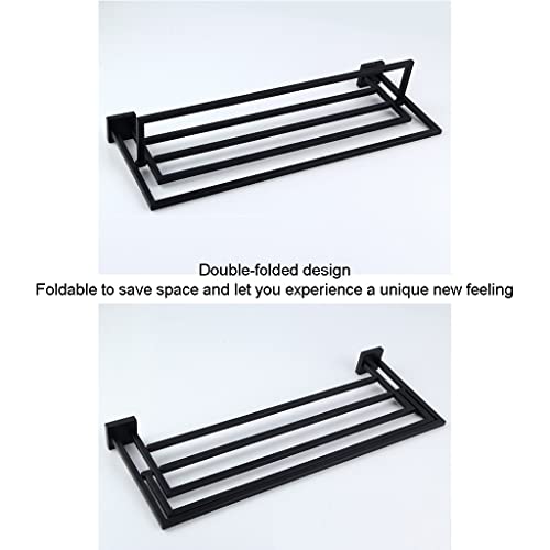 Toallero de baño doble negro mate de pared con estante plegable 6