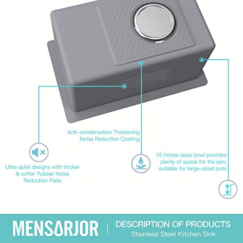 Bar Sink, Mensarjor 10 X 17 Inch Undermount 16 Gauge Single Bowl Handmade Stainless Steel Kitchen/Bar Sink #TOP4