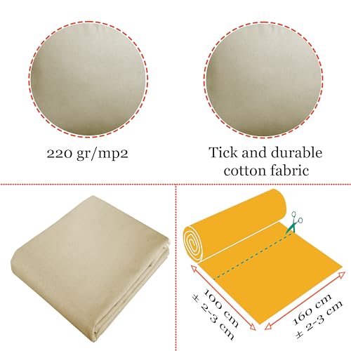 Virginia Tex Dicker und langlebiger Stoff aus 100% Baumwolle, 160 cm breit, zur Herstellung von Kissenbezügen, Wäschesäcken und mehr (natural cream, 100 cm)