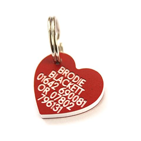 Deeply Engraved red Plastic Mini Heart Shaped Dog tag, 22mm x 21mm Cover