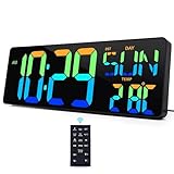 TXL16.5 Digital Wall Clock Large Display, LED Wall Clock RGB Color Changing, Count Up/Down Timer Clock with Remote Control, Adjustable Brightness Alarm Clock for Home, Office, Gym, Elderly, Auto DST