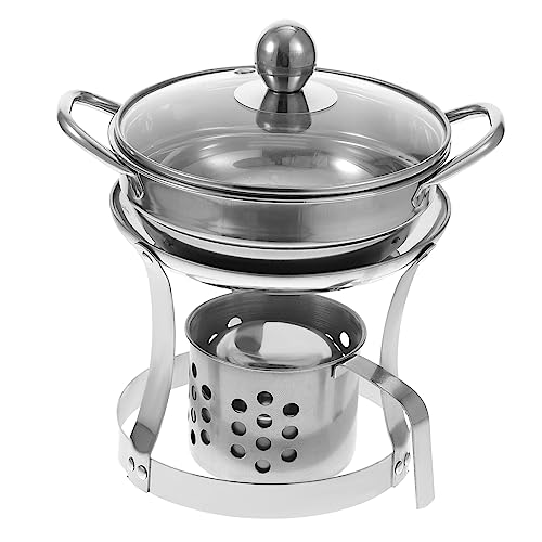 TOYANDONA Bote caliente portátil inoxidable acero mochilero cámping cocinando estufa de gas exterior olla caliente con alcohol estufa portátil estufa de olla caliente portátil Plata