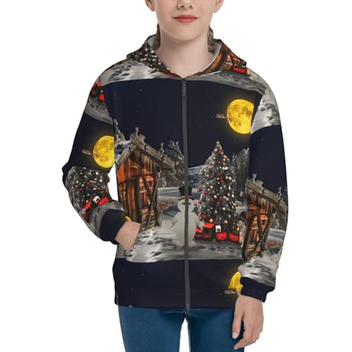 Christmas Landscape Winter Mood Kids Pullover Hoodies Boys Zip Up Sweatshirts Girls Athletic Clothes with Pocket3