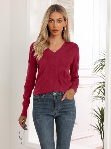 Image of Yincro Women V Neck Long Sleeve Soft Sweater Knit Casual Pullover Top