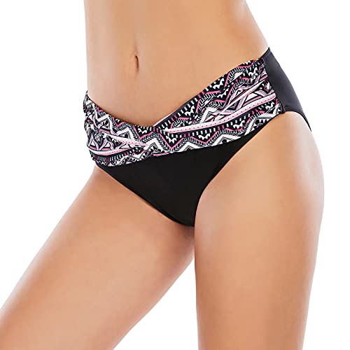 American Trends Calcinha de biquíni de cintura alta franzida com controle de barriga, roupa de banho