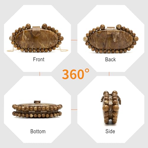 Image of Clutch Bag for Women Oval Beads Purse Wedding Prom Party Marble Texture Acrylic Evening Bag Shoulder Crossbody Bag