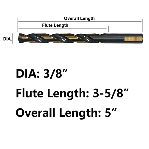 Valyriantool 6Pcs 3/8" Hss Black Gold Twist Drill Bits Set, 135 Degree Split Point, Jobber Metal Drill Bit, General Purpose For Use In Mild Steel, Copper, Aluminum, Zinc Alloy, Wood, And Plastic #TOP1
