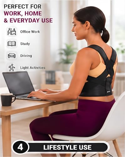 Image of ZEDAN Neoprene Posture Corrector Belt for Men & Women | Back & Shoulder Support | Spine Alignment & Body Posture Correction | Upper & Lower Back Pain Relief | Universal Size - Black
