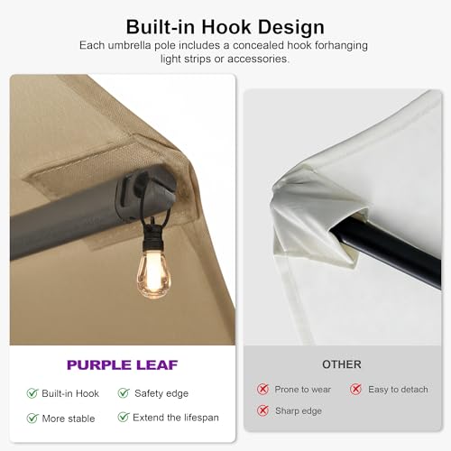 Image of PURPLE LEAF Patio Umbrella 13ft with Base Outdoor Deck Umbrella, Khaki
