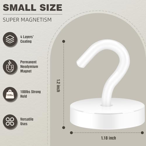 Image of Neosmuk Magnetic Hooks Steel Tube Design for Cruise,100lb+ White,10 Pack