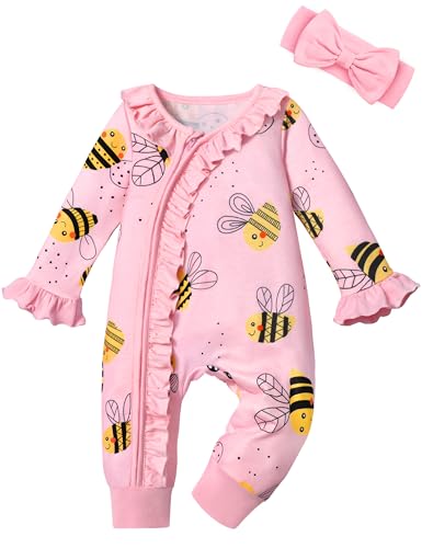 Image of Infant Newborn Baby Girl Clothes Onesies for Baby Girl Long Sleeve Ruffle Baby Clothes with Headband