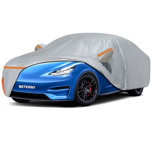 Image of Car Cover for 2020-2026 Tesla Model Y, Waterproof Custom-fit All Weather Sun Rain UV Dust Snow Protection Windproof Outdoor Model Y Full Car Cover with Door Zipper and Cotton Lining-Grey