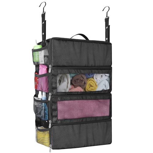 esouler Suitcase Organizer, Travel Luggage Organizer hanging packing cubes for travel,portable hanging travel shelves Collapsible closet organizer for Carry-on (Black, Medium)