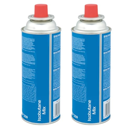 KROWN - Pack de 2 Cartuchos de Gas Butano Camping GAZ 227g para Hornillos Quemadores, Cartucho de Gas para Camping CPZ-250, Bombonas Mezcla Isobutano (2 Cartuchos)