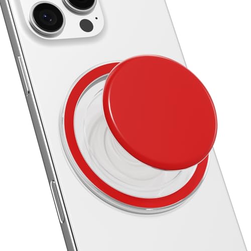 Svanove Magnetic Cell Phone Grip Compatible with Magsafe Collapsible Phone Stand Holder Round Expanding Kickstand for iPhone Samsung Mobile Phones Cute Soft Silicone Glossy Jelly Red