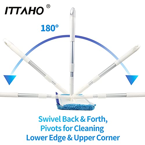 Ittaho Windshield Cleaning Tool, Car Window Cleaning With Extra Spray Bottle, Household Squeegee Mirror Cleaning Tool With Extension Pole For Shower Glass Door-2 Microfiber Pads #TOP3