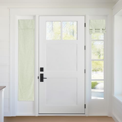 RYB HOME 100% Blackout Curtains for Sightlight Window, Linen Textured Blend Privacy Front Door Curtain Blinds for French Door Kitchen Living Room Doorway, W 12 x L 69 inch, Sage Green, 1 Panel