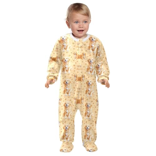 Baby One-Piece Footies Brown Golden Retriever Dog Paw Print Sleeper Pjs Footed Bodysuit Rompers Zipper 3M3