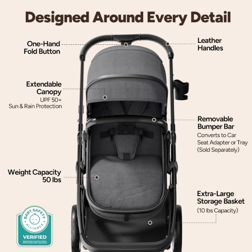 Image of Mompush Wiz 2-in-1 Bassinet Stroller with Snack Tray, Reversible Seat