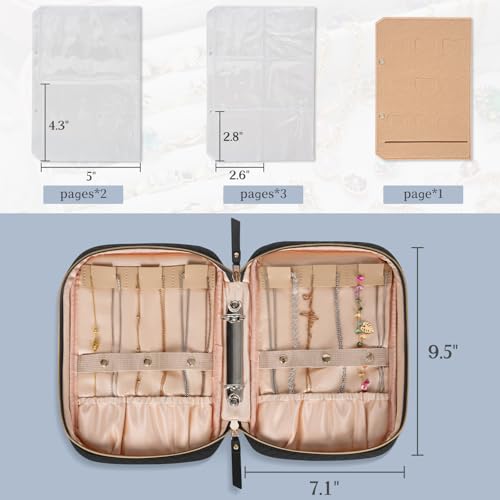 Image of Travel Jewelry Box, Small Zipper Jewelry Boxes, Portable Jewellery Storage Holder Display, Storage Ring Binder, for Rings, Earrings, Necklaces, Bracelets, Black