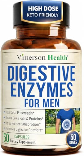 Digestive Enzymes Supplement for Men High Potency Pancreatin 4X Formula with Amylase Protease & Lipase Enzymes for Digestion Bloating Relief & Gut Health 50 Capsules