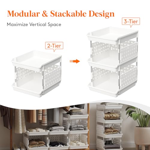 Lifewit Plastic Stackable Storage Baskets, 3 Tier Stacking Bins for Food and Clothes, Multifunctional Organizer for RV, Kitchen, Playroom, Pantry, White, 35 x 30 x 50 cm/14 x 12 x 20 inch, 1 Pack thumbnail 5