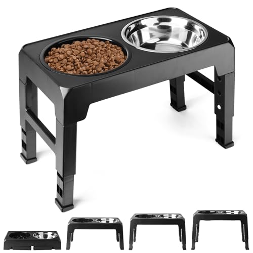Raised Dog Bowls, Elevated Dog Bowl with 4 Heights Adjustable Stand, Pet Feeding Station