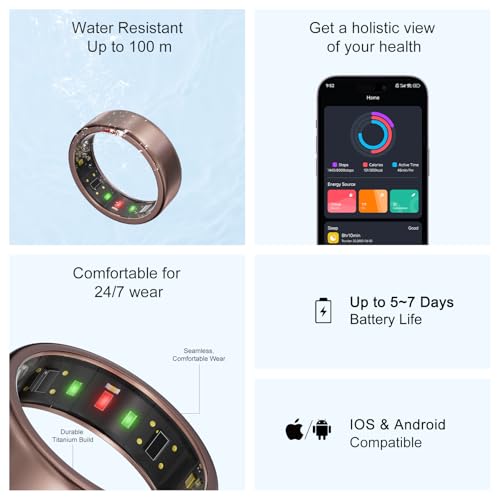 Image of POBOVi Ring OnePlus - Ultra-Thin Titanium Smart Ring - 7 Days Battery Life - Fitness /SPO₂ /Stress /HR /Sleep Skin Temperature Tracker - No App Fee - iOS&Android Compatible (Rosegold,8)