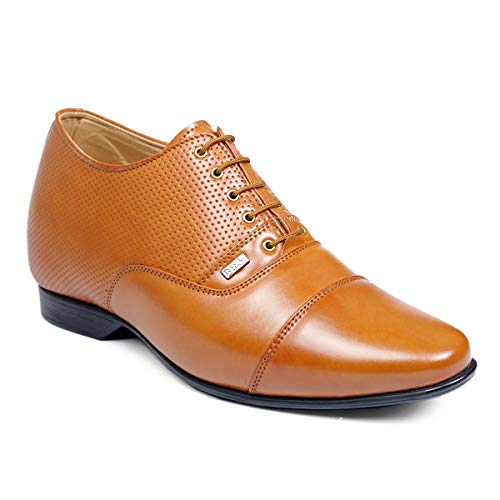 Image of BXXY 9 cm (3.5 Inch) Height Increasing Casual Shoe Oxford Lace-Up Semi Brogue l Patent Faux Leather Shoes