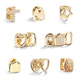 8PCS Gold Grills for Teeth, Grillz Teeth Men, Grillz for Women, Teeth Caps Reusable, Fake Grill with Molding Bars, Dental Jewelry Kit for Hip Hop Rapper Costume Accessory Halloween Party (Gold)