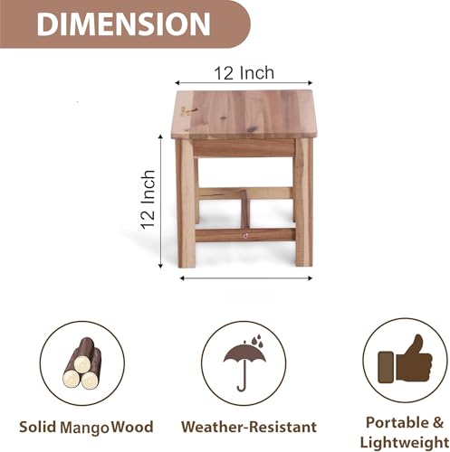 Image of Wooden Stool for Sitting, 12 Inch Solid Wood Chair Footrest Crafted Hand-Painted Stool for Living Room Bedroom Playroom Furniture Step Stool for Adult Toddler Children Square Corner