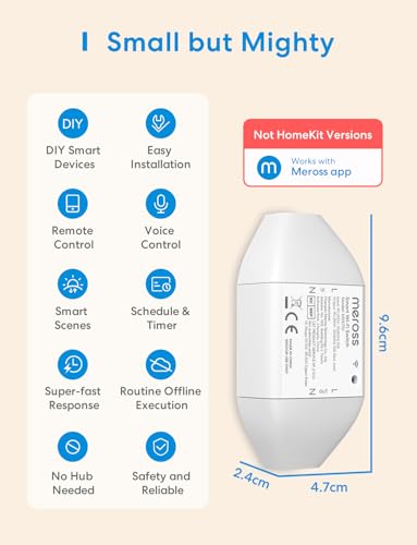 Meross WLAN Schalter Universal WiFi Switch Fernbedienung Sprachsteuerung mit Alexa, Google Assistant und SmartThings, DIY Smart Home f&uuml;r elektrische Haushaltsger&auml;te, 2500 W, 4 St&uuml;cke