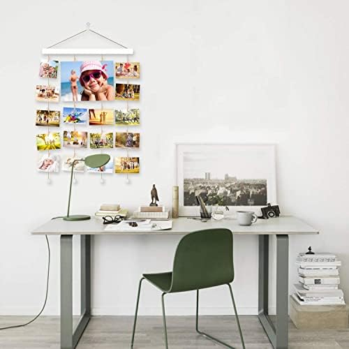 Halcent Hanging Photo Picture Frame Collage, Hanging Wall Picture Display Photo Frame with 24 Photo Clips Wall Decor