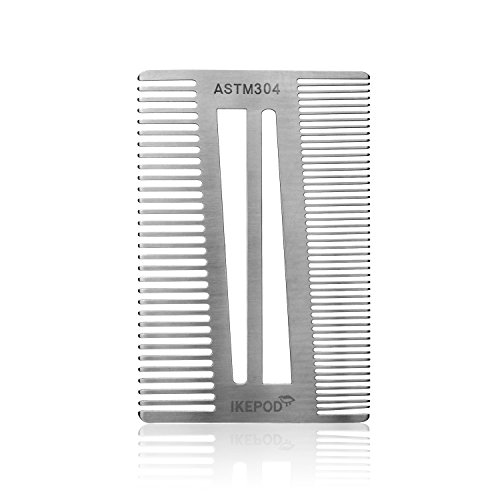Pocket Size Stainless Steel Beard Comb - EDC Metal Wallet Comb for Trimming or Shaping Mustache and Beard Hair by IKEPOD