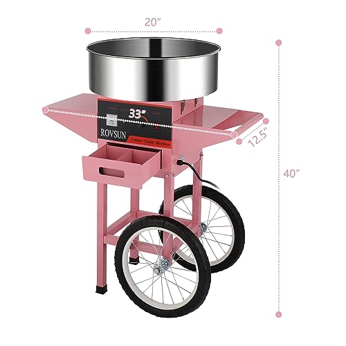 Image of ROVSUN 21 Inch Cotton Candy Machine Commercial, Candy Floss Maker Electric Cotton Candy Maker w /Cart Stainless Steel Bowl, Sugar Scoop and Large Storage Drawer for Home Party Carnival