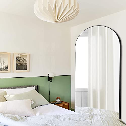 Trvone Arched Full Length Mirror, Wooden Thin Fram,71"X32"Full Body Mirror, Hanging Or Leaning Against Wall, Bedroom Mirror, Floor Mirror, Dressing Mirror, Black #TOP2