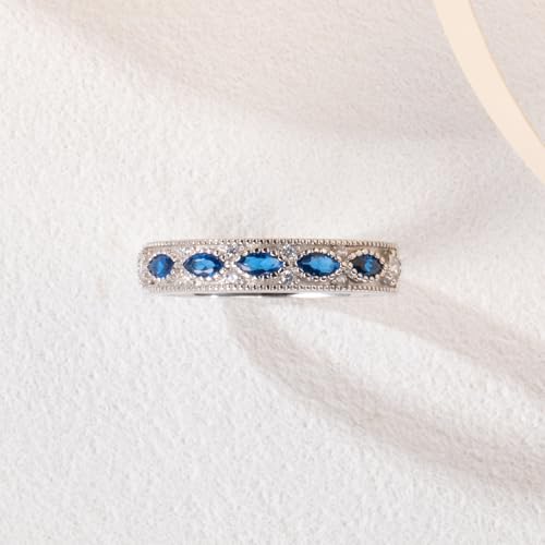 Yaresul Created Sapphire Rings Band Marquise Sapphire Eternity Band September Birthstone Stackable Wedding Band for Women White Gold Size 9.5 by Yaresul - Used condition - Image 5