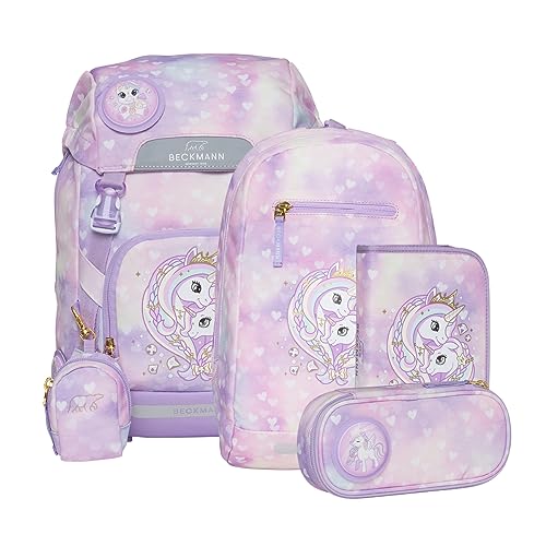 Beckmann, Schulrucksack-Set Classic Unicorn Princess Purple, 6-teilig, Grundschule, ergonomisch, inkl. Regenüberzug, 22L