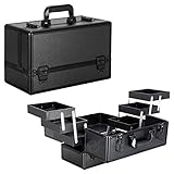 Ver Beauty Makeup Organizer, Cosmetic Travel Kit, Makeup Artist Supplies, 6-Tier Lockable Storage Box, Makeup Train Case, Aluminium Case, Lightweight & Portable Makeup Vanity (Black)